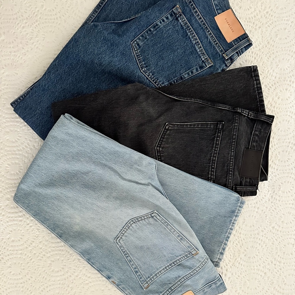 3 pairs of Everlane Denim Jeans in Dark Light Blue Washed Gray
